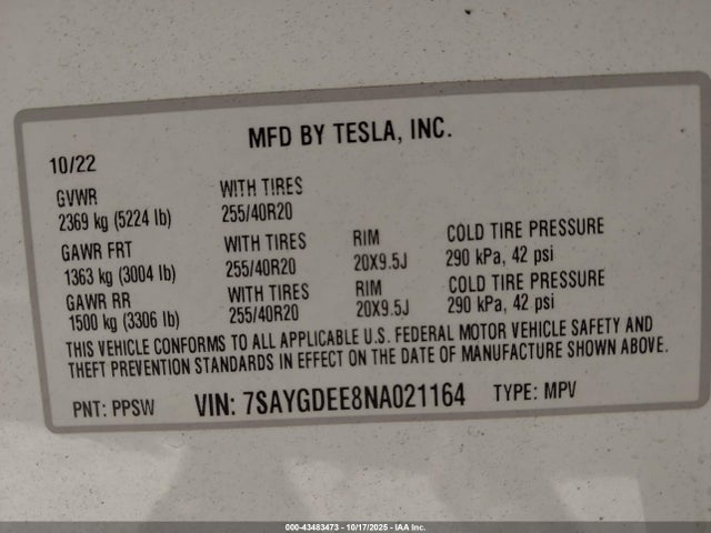 2022 TESLA MODEL Y 7SAYGDEE8NA021164 Photo 8