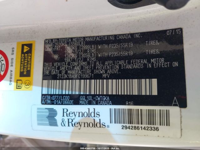 2015 LEXUS RX 350 2T2ZK1BA9FC199671 Photo 8