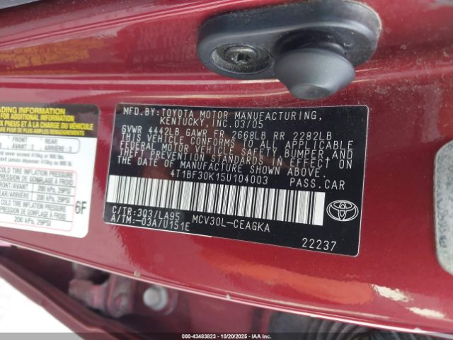 2005 TOYOTA CAMRY 4T1BF30K15U104003 Photo 8