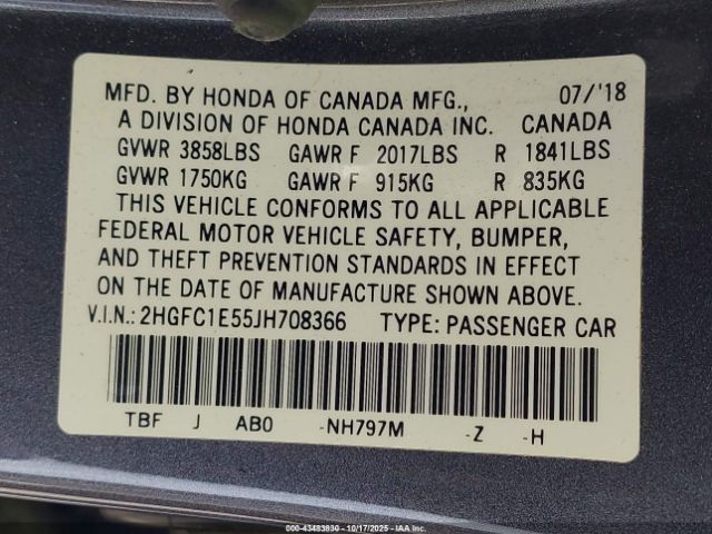 2018 HONDA CIVIC 2HGFC1E55JH708366 Photo 8