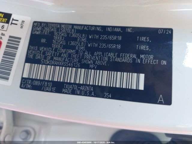 2024 TOYOTA HIGHLANDER 5TDKDRAHXRS546126 Photo 8