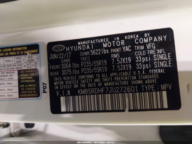 2018 HYUNDAI SANTA FE KM8SRDHF7JU272601 Photo 8