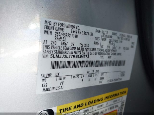 2019 LINCOLN NAVIGATOR L 5LMJJ3LT7KEL04773 Photo 8