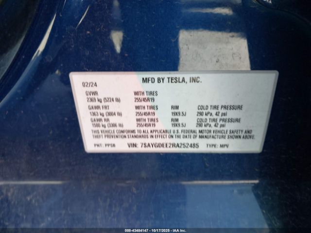 2024 TESLA MODEL Y 7SAYGDEE2RA252485 Photo 8