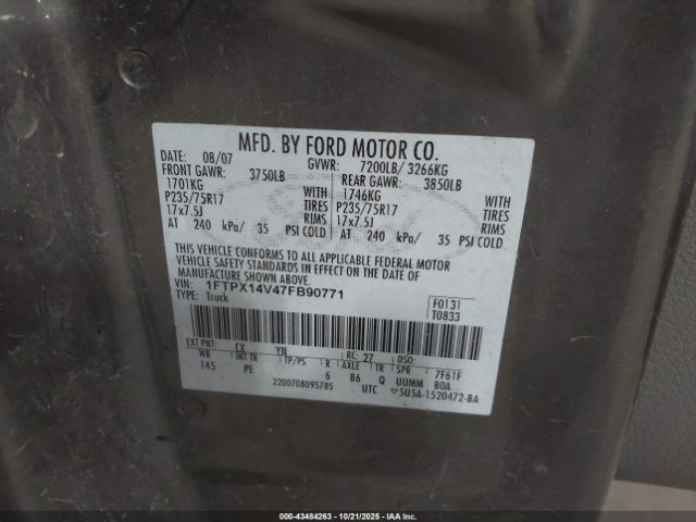 2007 FORD F-150 1FTPX14V47FB90771 Photo 8