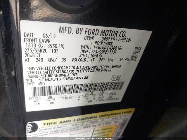 1FMJU1JT3FEF49125 Ford Expedition Xlt/king Ranch