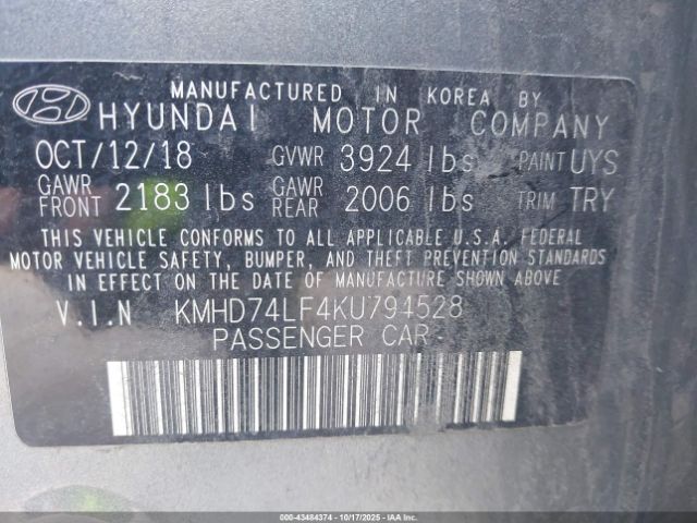 2019 HYUNDAI ELANTRA KMHD74LF4KU794528 Photo 8