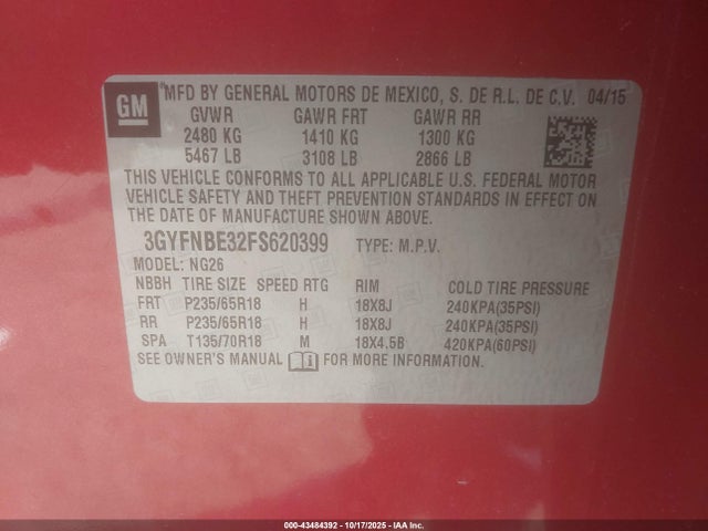 2015 CADILLAC SRX 3GYFNBE32FS620399 Photo 8