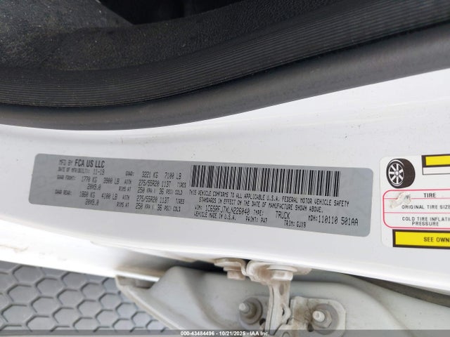 Продаж на аукціоні авто 2020 Ram 1500 Laramie  4x4 5'7 Box, vin: 1C6SRFJTXLN226040, номер лоту: 43484496