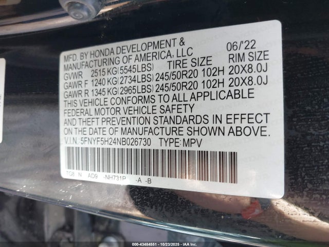 2022 HONDA PILOT 5FNYF5H24NB026730 Photo 8