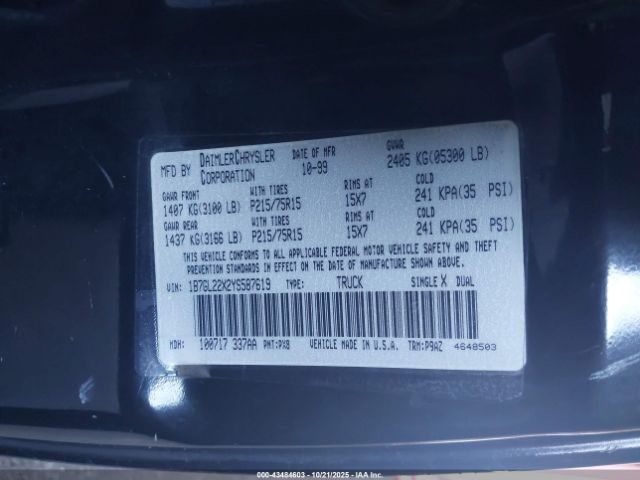 2000 DODGE DAKOTA 1B7GL22X2YS587619 Photo 8