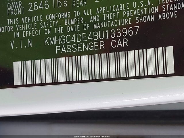 Продаж на аукціоні авто 2011 Hyundai Genesis 3.8, vin: KMHGC4DE4BU133967, номер лоту: 43484615