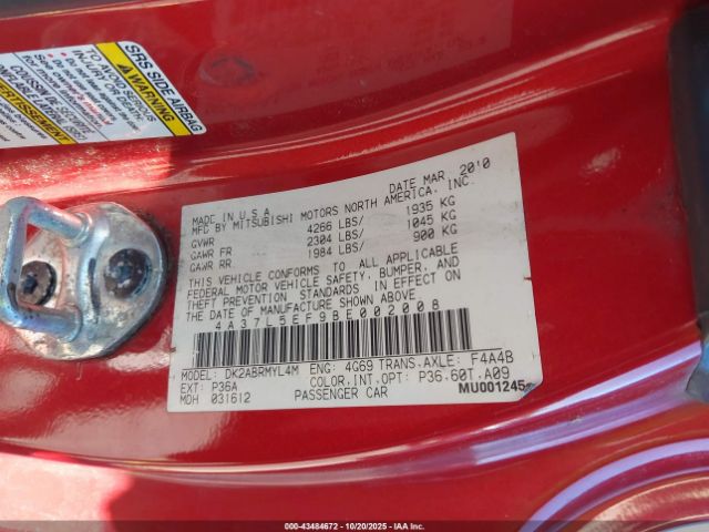 2011 MITSUBISHI ECLIPSE SPYDER 4A37L5EF9BE002008 Photo 8