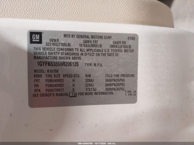 2008 CADILLAC ESCALADE 1GYFK63868R206126 Photo 8