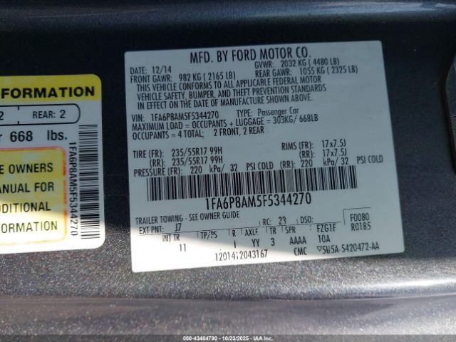 2015 FORD MUSTANG 1FA6P8AM5F5344270 Photo 8