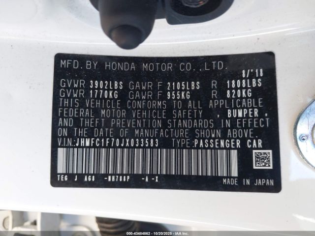 2018 HONDA CIVIC JHMFC1F70JX033583 Photo 8