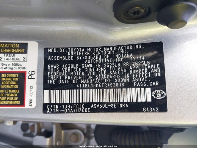 2015 TOYOTA CAMRY 4T4BF1FK6FR463818 Photo 8