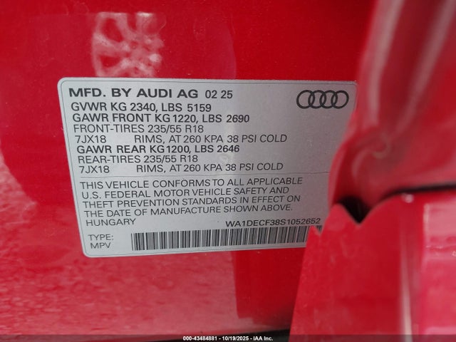 2025 AUDI Q3 WA1DECF38S1052652 Photo 8