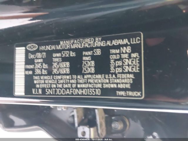 2022 HYUNDAI SANTA CRUZ 5NTJDDAF0NH013510 Photo 8