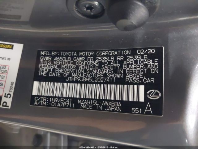 2020 LEXUS UX 250H JTHP9JBH5L2027411 Photo 8