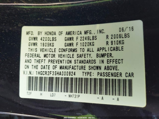 1HGCR2F35HA000924 Honda ACCORD LX
