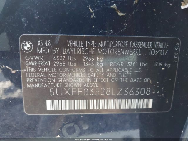 2008 BMW X5 5UXFE83528LZ36308 Photo 8