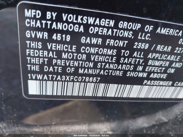 2015 VOLKSWAGEN PASSAT 1VWAT7A3XFC078657 Photo 8
