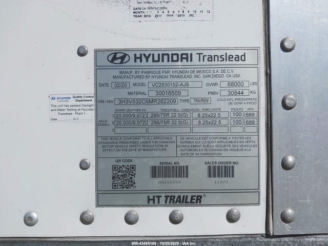 3H3V532C6MR262209 Hyundai Translead Inc Unknown