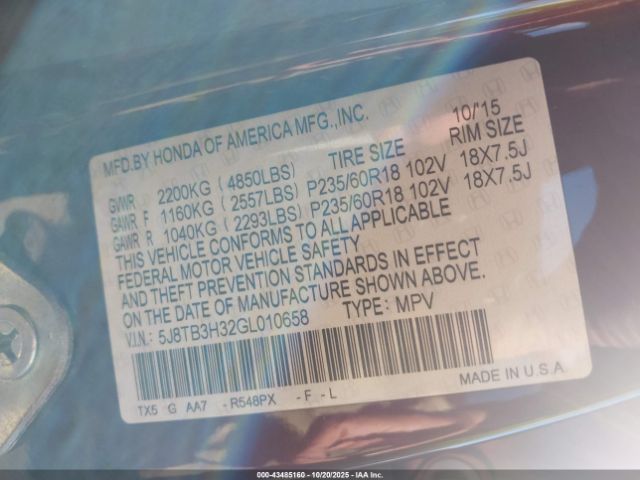 2016 ACURA RDX 5J8TB3H32GL010658 Photo 8