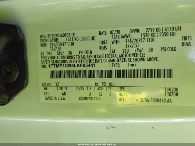 Ford F-150 Xl 2020 1FTMF1CB6LKF05441 Image 9