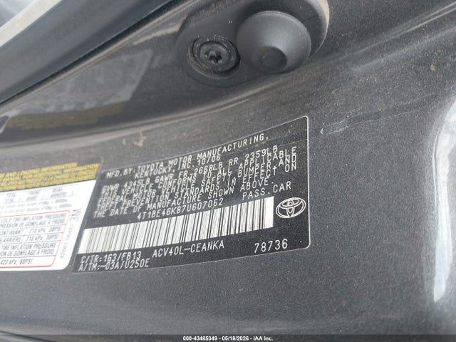 43485349 :رقم المزاد ، 4T1BE46K87U607062 vin ، 2007 Toyota Camry Le مزاد بيع