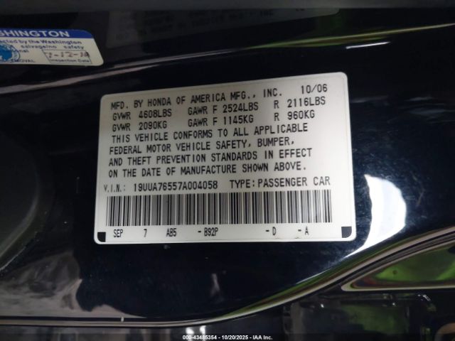 2007 ACURA TL 19UUA76557A004058 Photo 8