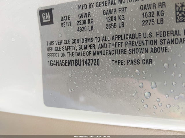43485472 :رقم المزاد ، 1G4HA5EM7BU142720 vin ، 2011 Buick Lucerne Cx مزاد بيع