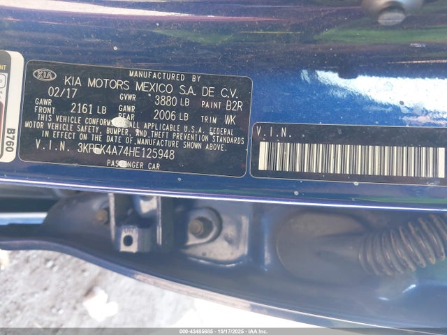 Продаж на аукціоні авто 2017 Kia Forte Lx, vin: 3KPFK4A74HE125948, номер лоту: 43485685