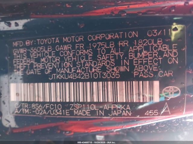 2011 SCION XD JTKKU4B42B1013035 Photo 8