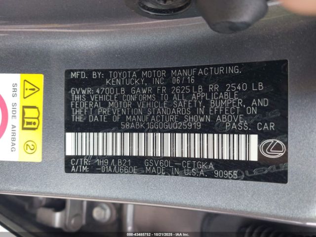 2016 LEXUS ES 350 58ABK1GG0GU025919 Photo 8