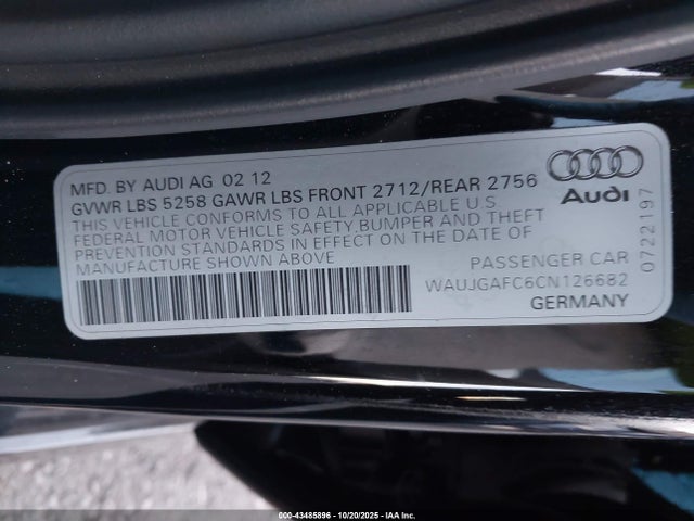 2012 AUDI A6 WAUJGAFC6CN126682 Photo 8