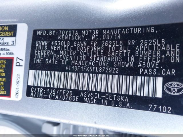 2015 TOYOTA CAMRY 4T1BF1FK5FU872922 Photo 8