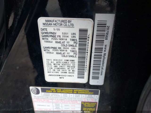 2005 INFINITI FX35 JNRAS08W45X214821 Photo 8