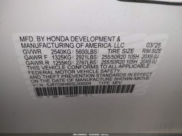 2025 ACURA MDX 5J8YD9H46SL006004 Photo 8