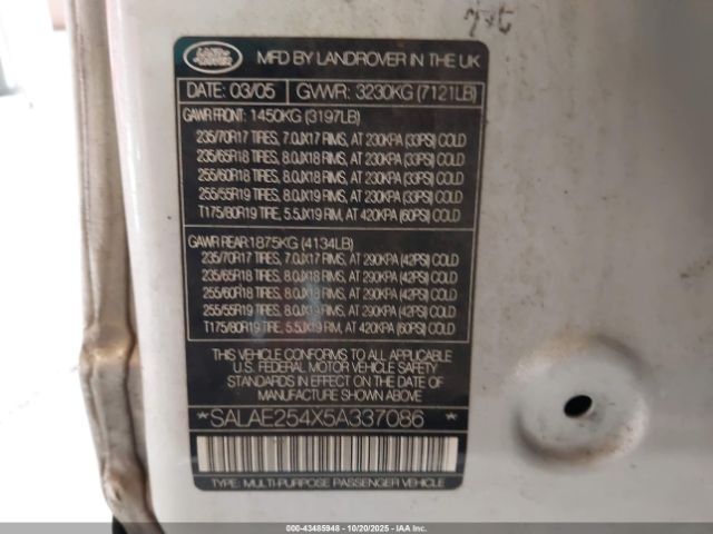 2005 LAND ROVER LR3 SALAE254X5A337086 Photo 8