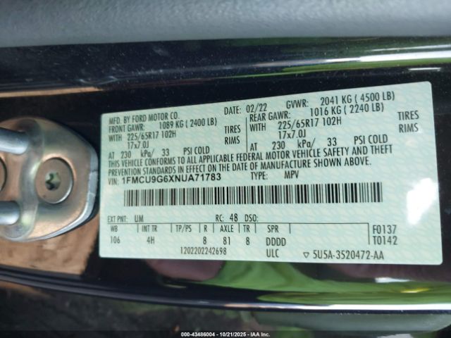 2022 FORD ESCAPE 1FMCU9G6XNUA71783 Photo 8