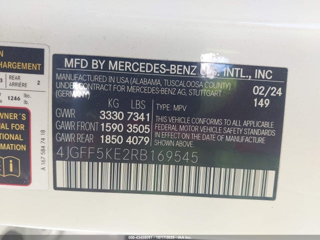 Aukcja sprzedaży 2024 Mercedes-benz Gls 450 4matic, vin: 4JGFF5KE2RB169545, numer aukcji: 43486091