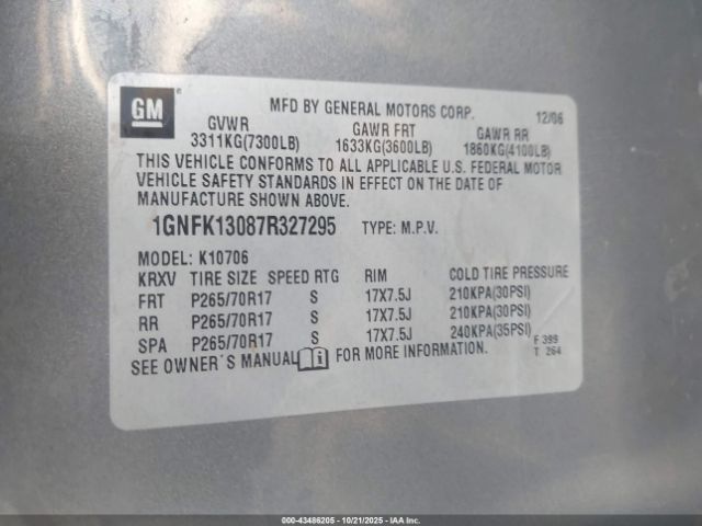 2007 CHEVROLET TAHOE 1GNFK13087R327295 Photo 8