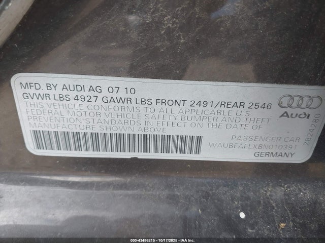 2011 AUDI A4 WAUBFAFLXBN010391 Photo 8