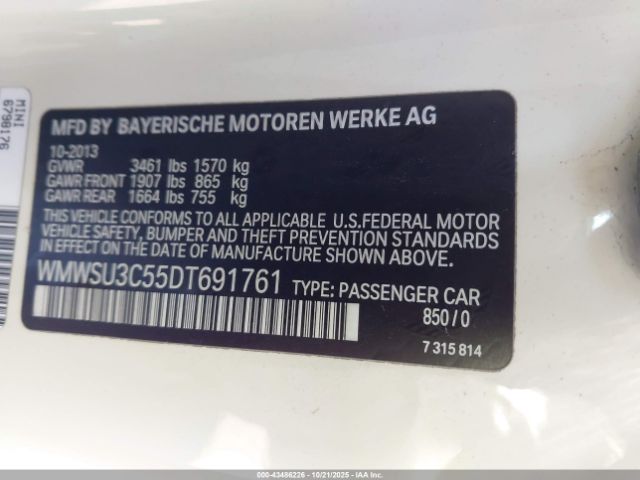 2013 MINI HARDTOP WMWSU3C55DT691761 Photo 8