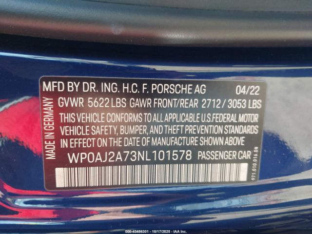 2022 PORSCHE PANAMERA WP0AJ2A73NL101578 Photo 8