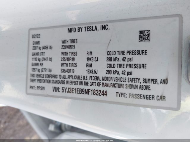 2022 TESLA MODEL 3 5YJ3E1EB9NF183244 Photo 8