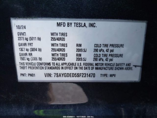 2025 TESLA MODEL Y 7SAYGDED5SF231470 Photo 8