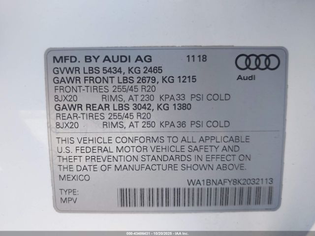 2019 AUDI Q5 WA1BNAFY8K2032113 Photo 8